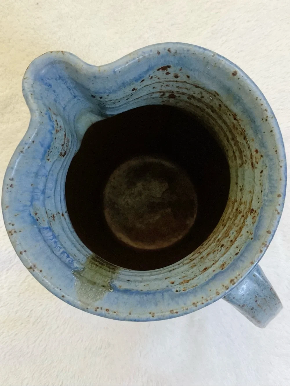 Signed Studio Art Pottery Pitcher Vase Blue Speckled Stoneware 8.25”